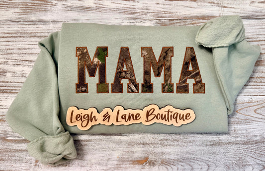 Mama Camo Appliqué Embrodiery Crewneck