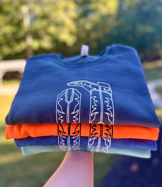 Embroidered Cowboy Boots Crewneck