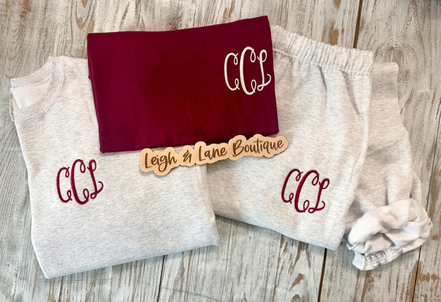 Crewneck Sweat Set with Embroidered Monogram & Tee