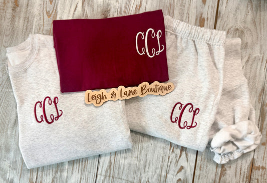 Crewneck Sweat Set with Embroidered Monogram & Tee