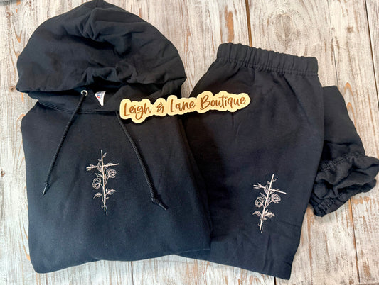 Hoodie Sweat Set Embroidered Floral Cross