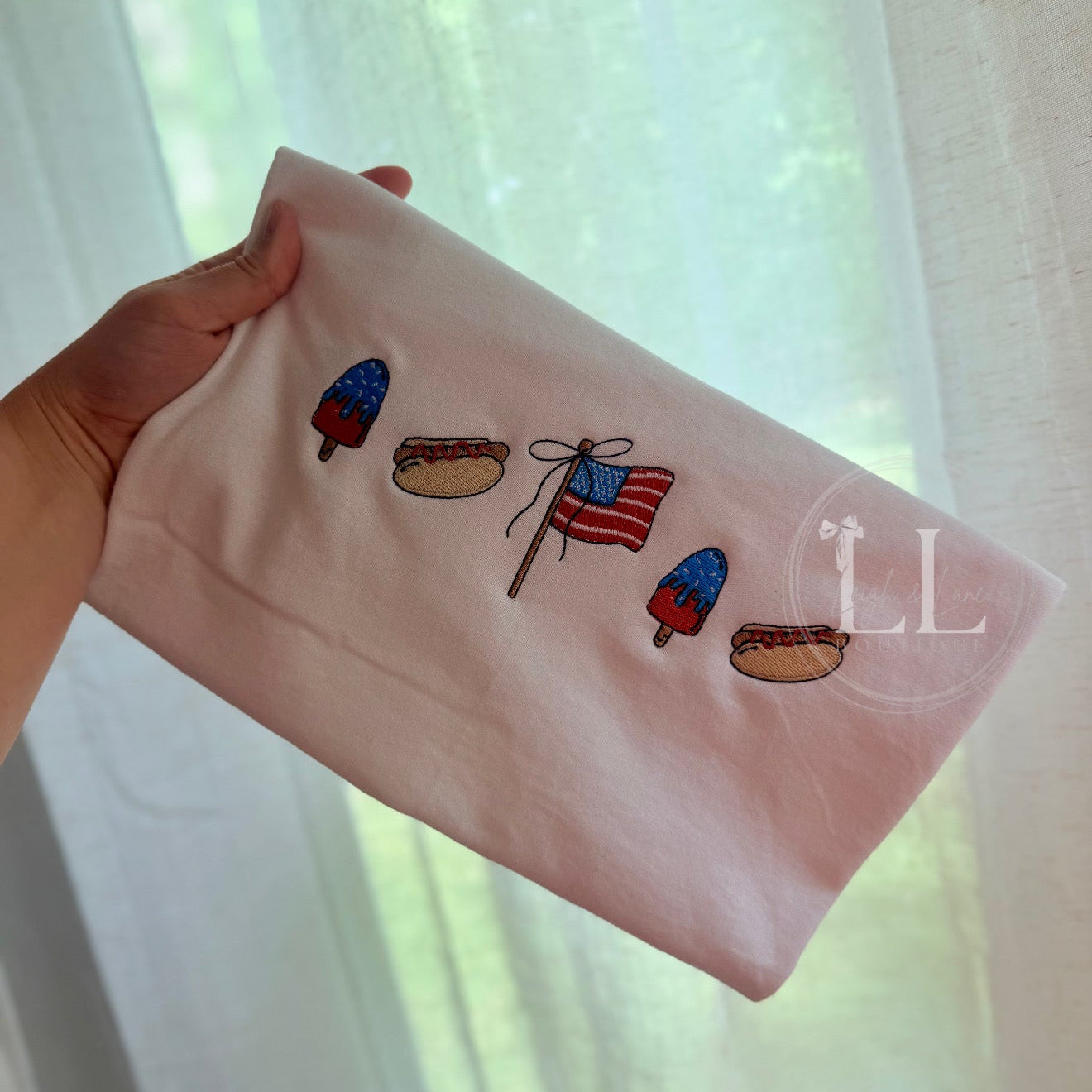 Patriotic Hot Dog Embroidered Tee
