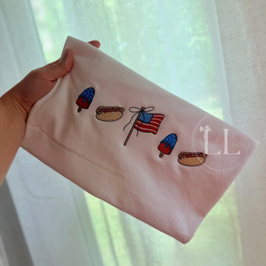 Patriotic Hot Dog Embroidered Tee