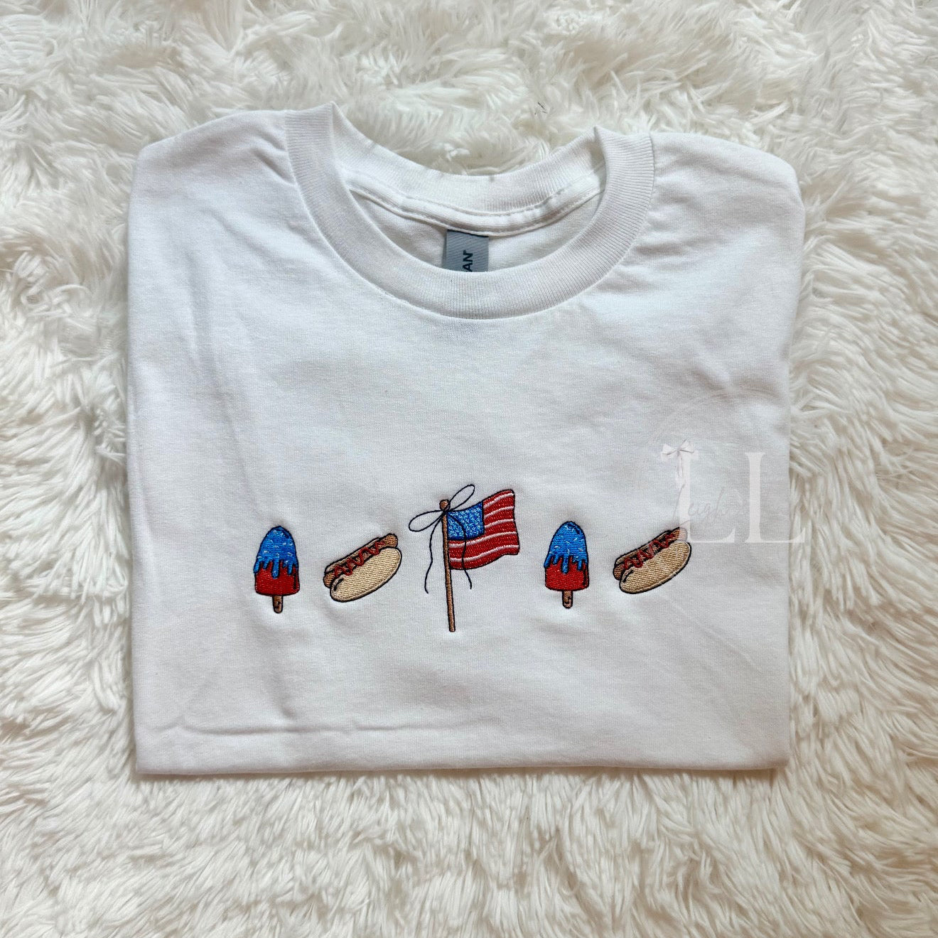 Patriotic Hot Dog Embroidered Tee